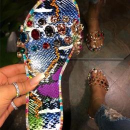 Slippers Rimocy Snake Pattern Jelly Beach Sandals For Women Transparent Pvc Flats Crystal Woman 2021 Plus Size Outdoor Slides