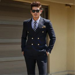 Men's Black Double Breasted Korean Slim Fit Suit Gentleman Business Groom Wedding Dress (Top Jacket + Trousers)2471