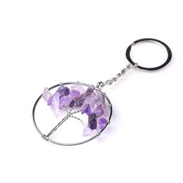 Decorative Objects & Figurines Key Ring Natural Crystal Gemstone Tree Of Life Pendant Mineral Jewelry Chains Seven Chakras Bag Accessories Q
