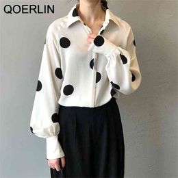 High Quality French Retro Polka Dot Chiffon Shirt Women's Long Sleeve Loose Korean Hidden Buttons Tops Women 210601