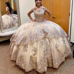 Princess Ball Gowns Champagne Quinceanera Dresses 2021 Luxury Prom Dress Beaded Appliques Sweet 15 16 Birthday Pageant Party Princess Ball Gowns Champagne Quinceanera Dresses 2021 Luxury Prom Dress Beaded Appliques Sweet 15 16 Birthday Pageant Party