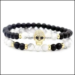 Jewellery 2Pcs/Set White Howlite Stone Couples Distance Bracelet Men Sier Colour Micro Cz Chakra Bracelets For Women Love Beaded, Strands Drop