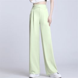 Drape High Waist Wide Leg Pants Women's Spring Summer Side Pocket Loose Casual Straight Trouser Plus Size Suits 210601