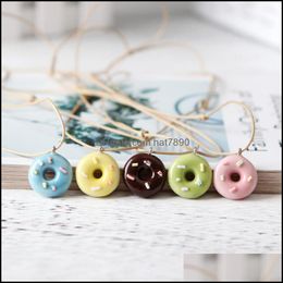 & Pendants Cartoon Ceramic Donut Small Fresh Pendant Necklaces Leather Rope Chains For Women Girlfriend Fashion Simple Jewelry Gift Drop Del