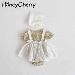 Summer baby girl floral Bodysuit halter dress set s 210701