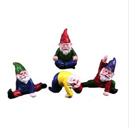4PCS Fairy Садовые аксессуары Коллекционные статуэтки Миниатюрные садовые гномы Статуэтки Украшения Мини Йога Гнома, пьяный гнома набор смолы сказочный сад