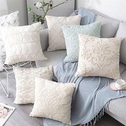 Beige Euro Rope Thread Embroidery Cushion Cover Home Decoration Linen Cotton Boho Style Ethnic Pillow Cover 50x50cm Pillow Case 210201