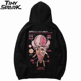 Outono hip hop hoodie streetwear engraçado crânio sorvete anatomia homens harajuku hoodie moletom preto solto pulôver algodão lj201027