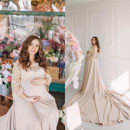 Wraps & Jackets Elegant Lace Boat Neck Maternity Gowns Long Sleeves Strapless Ruffles Extra Puffy Po Shoot Pregnancy Dress