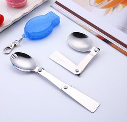 304 Stainless Steel Foldable Spoon Protable Camping Travel Tableware Folding Fork Tea Coffee Spoons Keychain Dinnerware