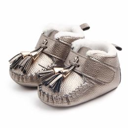 First Walkers Est Winter Born Baby Boy Girl Boot Tessal Shoes Rubber Sole Solid Pu Leather Keep Warm Fashion Walker