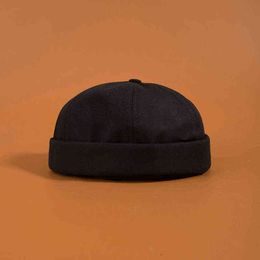 Men's Summer Cotton Brimless Skullies Cap Vintage Urban Unique Street Portable Docker Hats Multipurpose Miki Beanie Hat Y21111