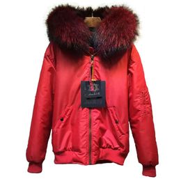 Men's Jackets Short Style Red Jacket Wine Elegengt Color Real Raccoon Fur Collar Baseball Uniform Environmentallyfriendly Faux Liner