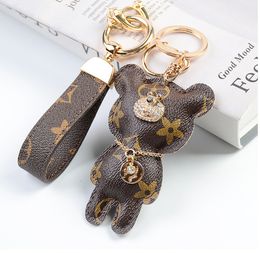 Wholesale Fashion keychain Cute large Bear Pattern PU leather keychains Car Fashion Accessories Key Ring Lanyard Key Wallet Chain Rope Chain