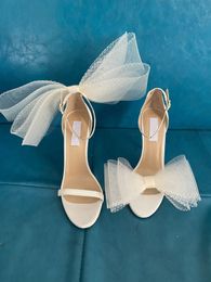 Soft and delicate open toe release bow sandals 2021 fashion banquet high heels 10cm sandals leather mule 34-41