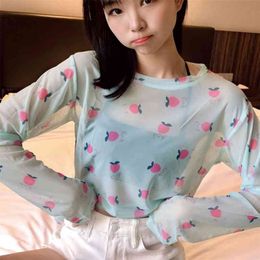 Ruoru Harajuku Mesh Top Kawaii Women Tops Long Sleeve Female Tee Shirt Aesthetic Cute Ladies T Korean Style Drop 210623