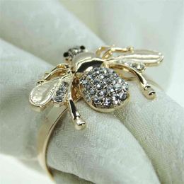 qn19042902 gold/silver bee napkin ring with crystal wedding holiday decoration , wholesale napkin holder 12 pcs 210706