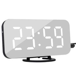 Digital Alarm Clock Automatic Dimming Table Touch Sze 2 USB Output Charge Wall Mirror Electronic LED s 220311