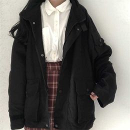 Japanese winter Ulzzang punk women's fashion solid color long-sleeved jacket ins Vintage chic Harajuku 211014