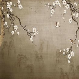 Custom 3D Retro Hand Painted Plum Blossom Flower Bird Wall Murals Bedroom Living Room Sofa TV Background Wallpaper