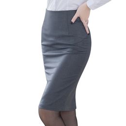 Elegant Women's Pencil Skirt New Fashion Korean OL Style Plus Size High Waist Knee Length Work Office Bodycon Skirt 210309