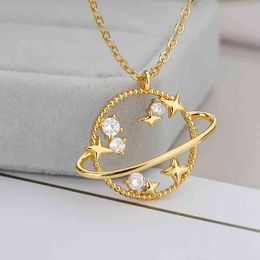 Designer Necklace Luxury Jewelry Crystal Moon Planet for Women Cute Gold Chain Zircon Pendant 2021 Trend Fashion Jewerly Gift Collier Femme