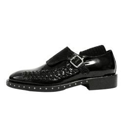 Handmade Black Buckle British Style Brogue Wedding Dress Shoes Gentlemen Calfskin Formal Business Oxfords