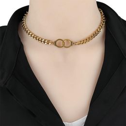 Chains Punk Necklaces Stainless Steel Thick Chain For Women Heart Choker Necklace Handcuffs Charm Jewellery