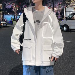 Men's Jackets 2021 Luminous Mens And Coats Loose Unisex Streetwear Hooded White Black Cargo Outwear