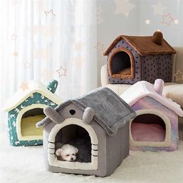 Foldable Deep Sleep Pet Cat House Indoor Winter Warm Cosy Bed for Small Dog Kitten Teddy Comfortable Kennel Supplies 211111