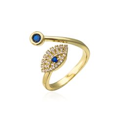 S2458 Fashion Jewelry Evil Eye Ring Women's Inlaid Zircon Opening Adjustable Blue Eyes Rings