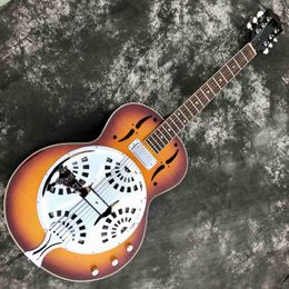 Custom Grand 6 strings Dobro Resonator Steel Metal Electric Guitar in Sunburst