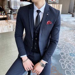 3 Pcs Set Men Suit Plus Size Men's TuxedoGroomsmen Wedding Suits Lapel Slim Button Business Suit Work clothes Business suits men X0909