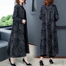 Women's Trench Coats Plus Size Coat Women Vintage Printed Casual Long Windbreaker Manteau Femme Autumn Ethnic Wind Velvet Thicken Jackets 20