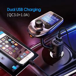 D4 Car Charger QC3.0 TF Card Blue LCD Digital Screen Wireless 5.0 Connection Mini Fast Dual 3.1A USB