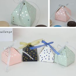 Gift Wrap 100pcs Pyramid Style Wedding Favours Dragees Candy Box Carton Cardboard With Ribbon Cake Boxes And Packaging Wrapping