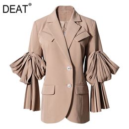 [DEAT] Notched Collar Long Sleeve Solid Suit Coat Women Korean Loose Waist Versatile Top Female Autumn Winter GX877 211019