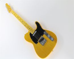 Yellow Body Electric Guitar with Black Pickguard, Maple Fingerboard,Chrome hardware,Offer Customised as you request