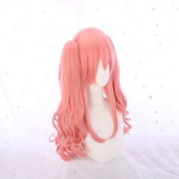 Synthetic Hair Wig For Women FGO Fate Grand Order EXTRA Tamamo No Mae Cosplay s Long Pink Ponytails Curly Heat Resistant Y0913