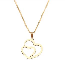 Creative Stainless Steel Necklace For Women Man Hollow Double Heart Rose Gold Choker Pendant Necklace Engagement Jewellery