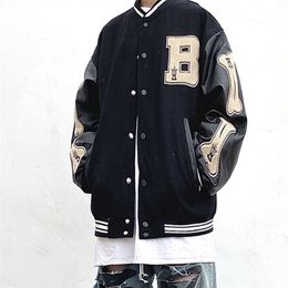 High street men's jacket autumn national fashion hip-hop Woollen vintage baseball jacket women street High Quality coats 211122