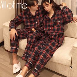wholesale couples pajamas Canada - 1Set Couple Pajamas Set Fashion Grid Color Homewear for Women Men Sleepwear Soft Cotton Pyjamas Couples Pijamas Mujer Home Suits 210305