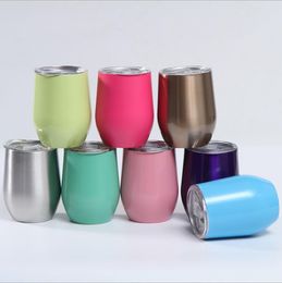 12oz Wine Tumbler Stainless Steel Double Wall Egg Shaped Mug Stemless Champagne Tumblers with Seal Lid