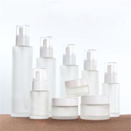 30ml 40ml 60ml 80ml 100ml 120ml Frosted Glass Cosmetic Bottle Face Cream Jar Refillable Empty Pump Bottles Lotion Spray Cosmetics Sample Storage Containers