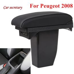 Car Organiser For 2008 Double Layer PU Leather USB Accessories Armrest Box Central Storage Overall B29Car OrganizerCar