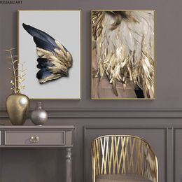 Nordic Golden and Black Wing Wall Art Canvas Paintings Abstract Leaves Wall Art Prints and Posters for Living Room Home Decor