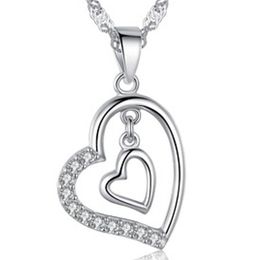 Double Diamond Heart necklace hearts pendant necklaces chain women children wed fashion Jewellery