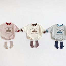 Autumn Newborn Baby Bear Print Bodysuit Cartoon Boys Girls Long Sleeve Jumpsuit Cotton Soft Baby Girl Clothes 210312