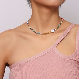 Bohemian Ladies Trendy Multicolor Glass Crystal Beads White Heart Imitation Pearl Chokers Necklaces For Women Party Jewelry