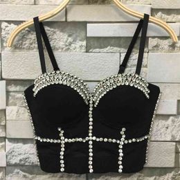 Summer -selling Beads Lady Mesh Jewel Diamond Chain Breath Push Up Bralet Women's Bustier Bra Cropped Tops D391 210527